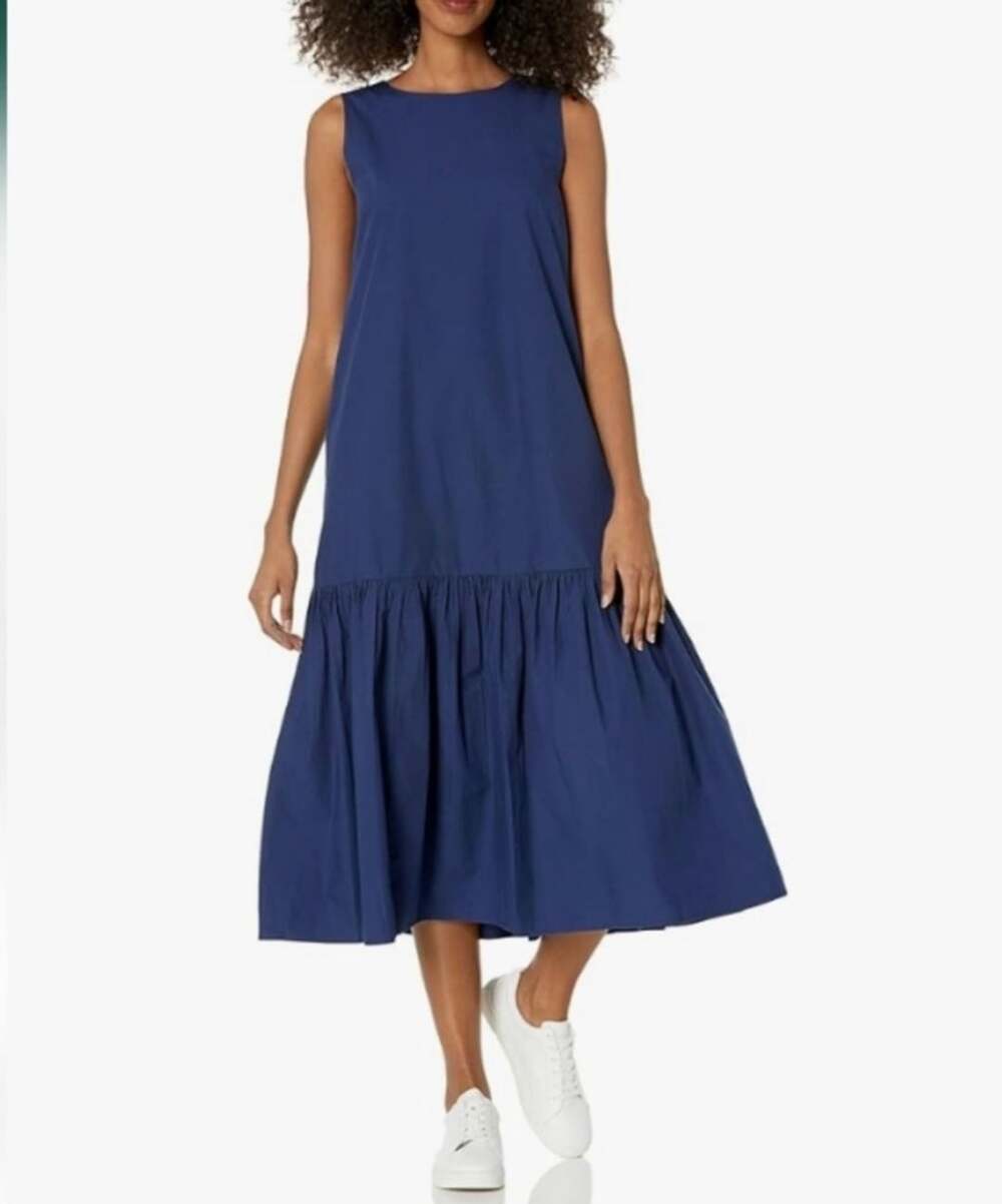 The Drop Ilana Sleeveless Wide Hem Poplin Maxi Dress Navy Blue Medium
